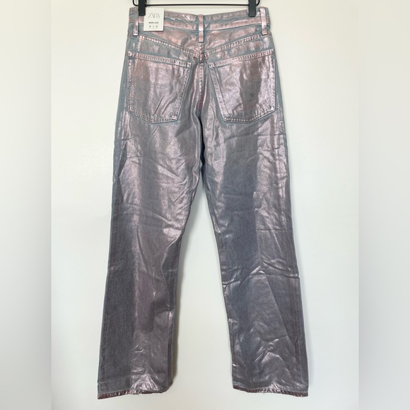 ZARA NEW MID-RISE FULL-LENGTH TRF JEANS FOIL FINISH PANT PINK 6045/036/334/010 - Picture 3 of 7